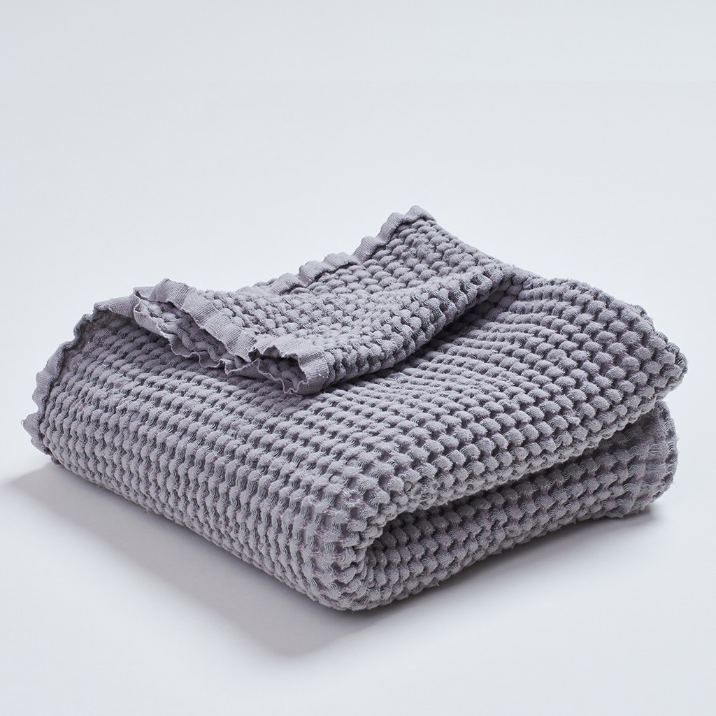 Bimbla Wafelkowy Kocyk Lniany Bohem 100x100cm Szary