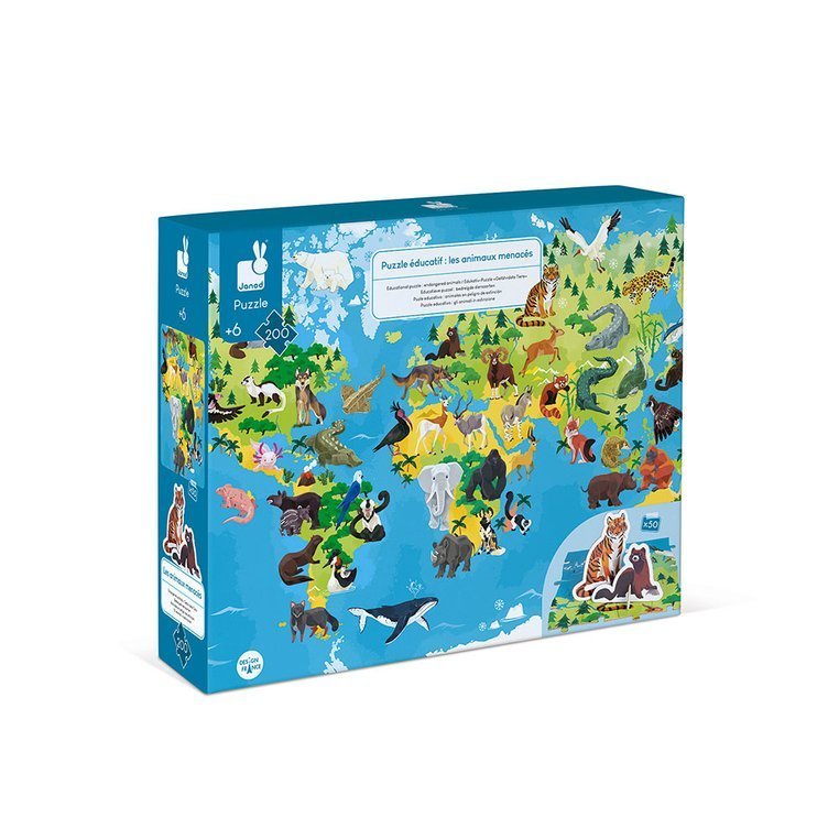Janod Puzzle Edukacyjne 3D Zagrożone gatunki 200 el. 6+