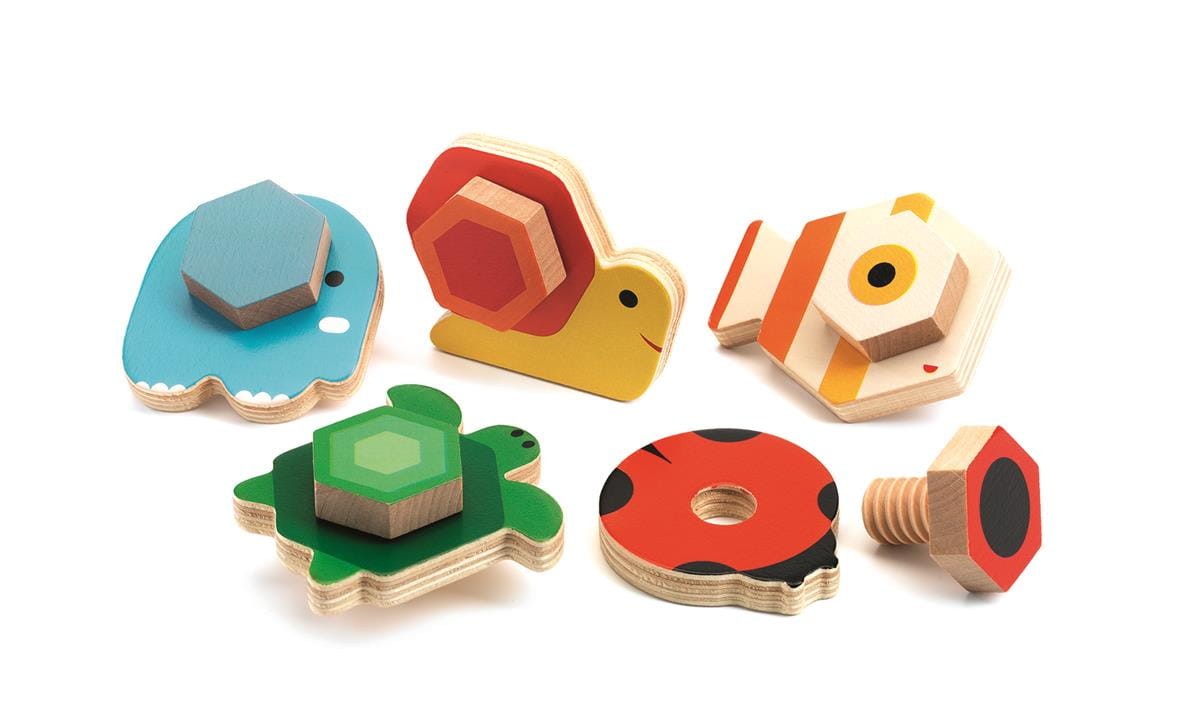 Djeco Drewniane Zwierzątka Śrubki 10el 18m+