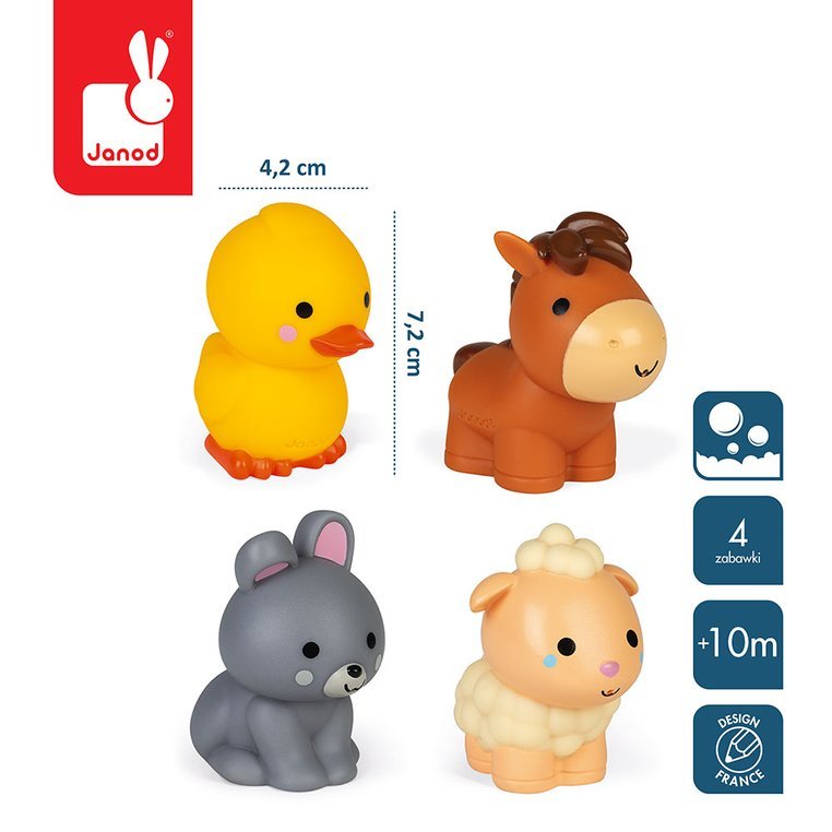 Janod Zestaw Zwierzątka z Farmy do Kąpieli 10m+