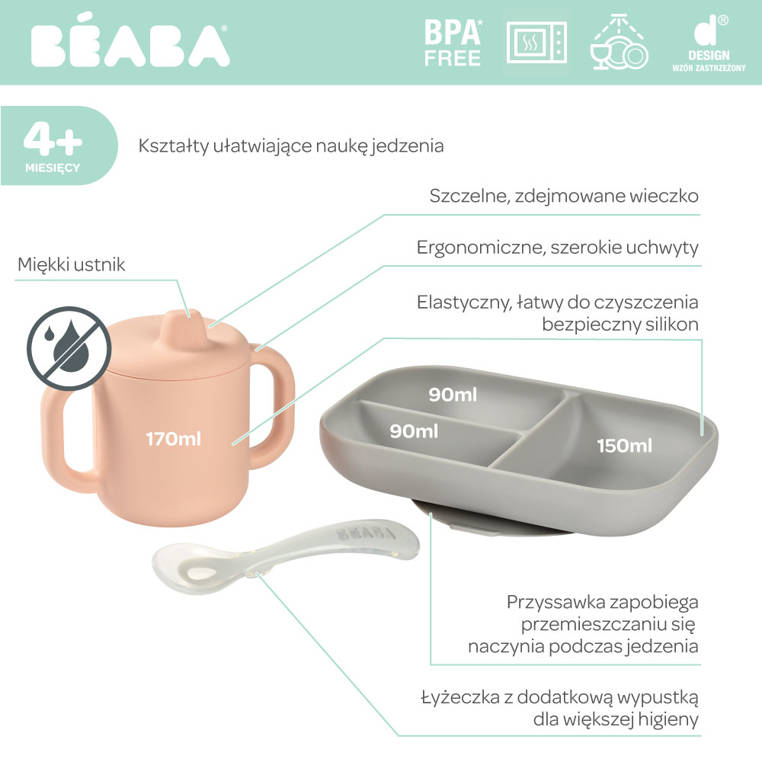 Beaba Komplet naczyń silikonowy Różowy 8m+