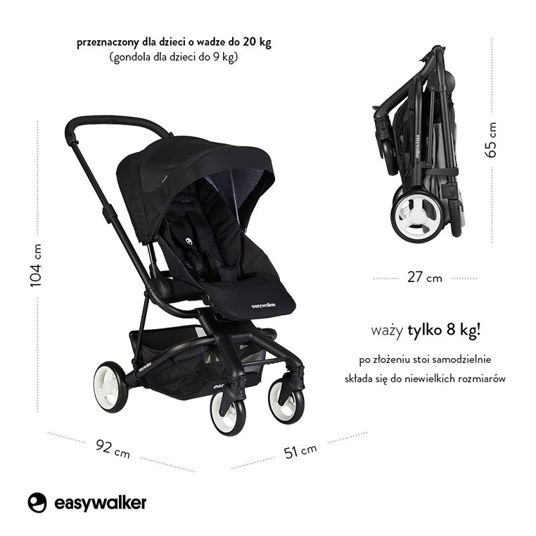 Easywalker Charley Wózek Głęboko-Spacerowy Night Black 0+