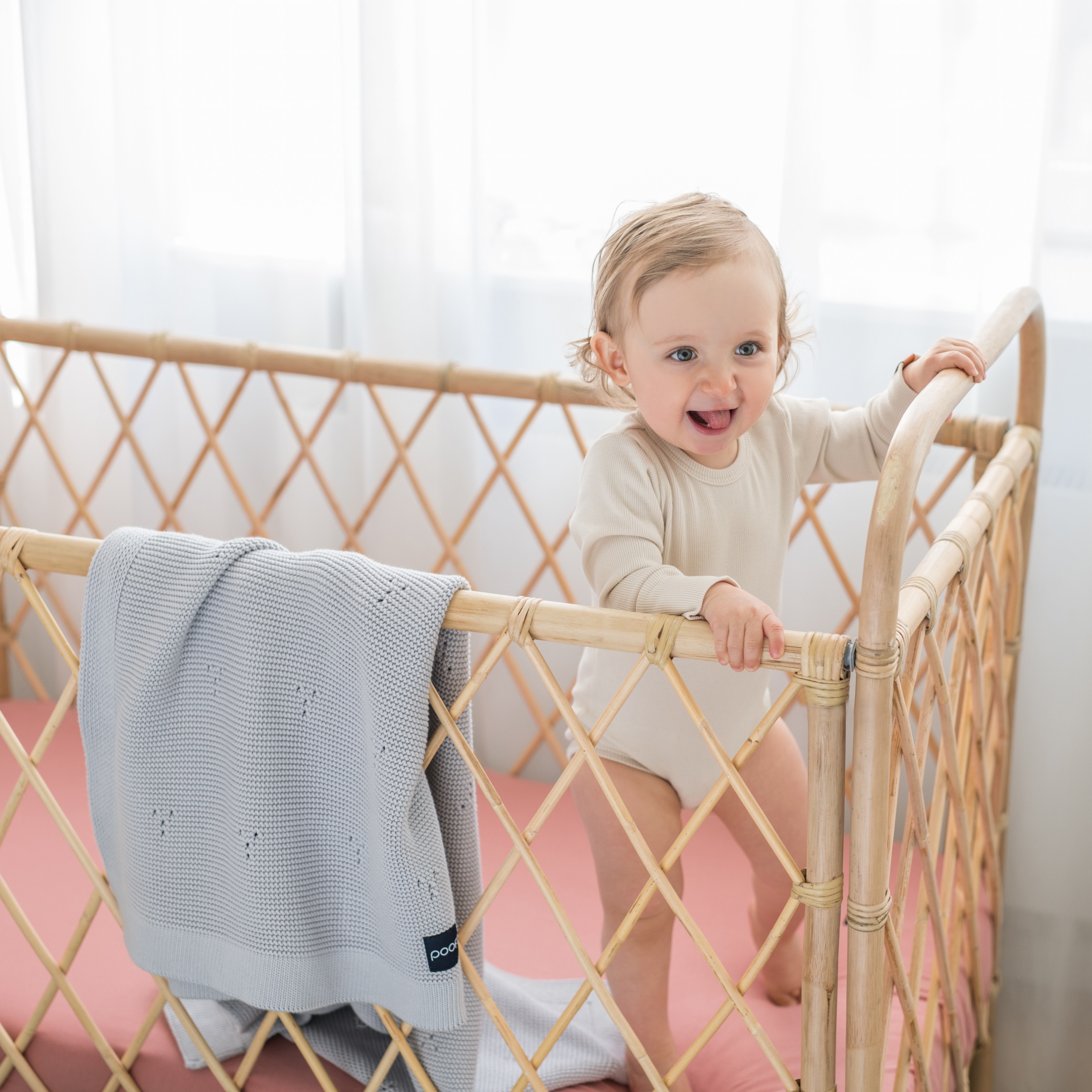 Poofi, Kocyk bawełniany Paris - jasny szary