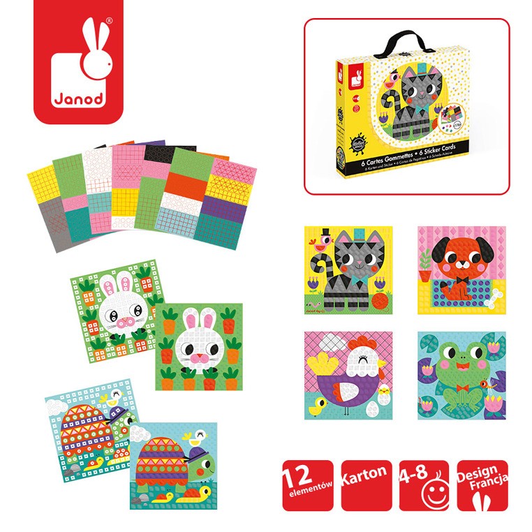 Janod Zestaw Kart z Naklejkami Zwierzęta 3+