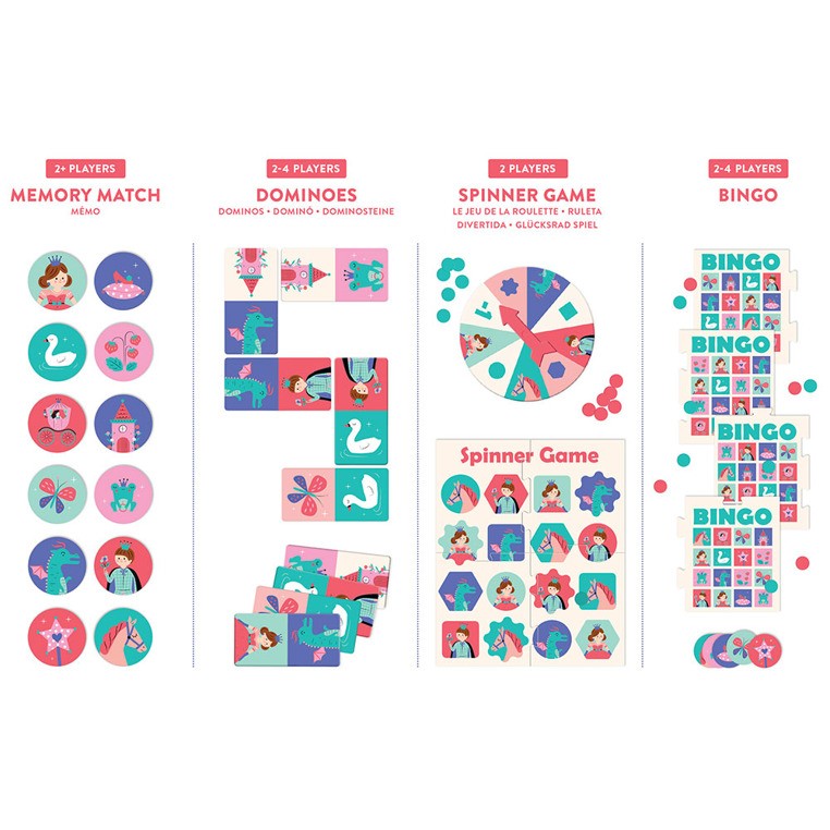 Mudpuppy Zestaw 4 gier Księżniczka Memo Bingo Domino | 3+