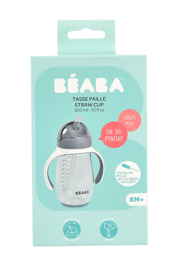 Beaba Kubek Niekapek ze Słomką 300ml Mineral Grey 8m+