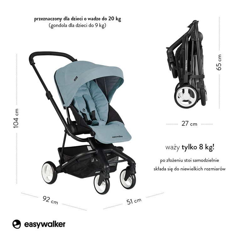 Easywalker Charley Wózek Głęboko-Spacerowy Glacier Blue 0+