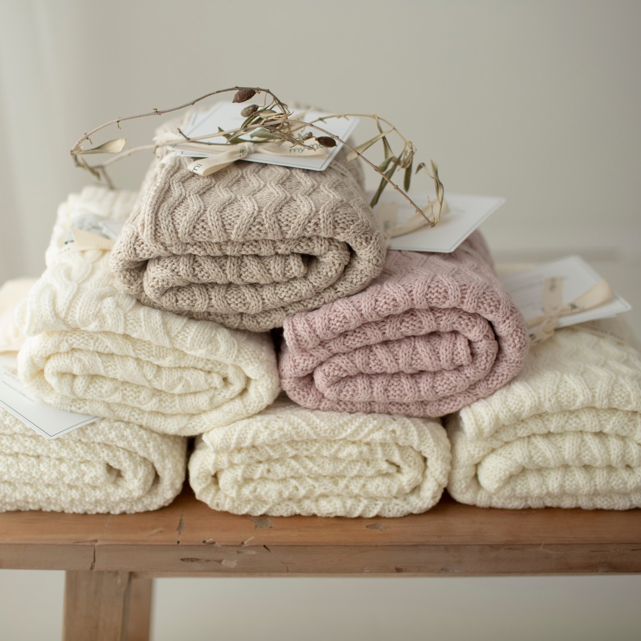 My Memi Kocyk Wełna Merino Vines Powder Pink 0+