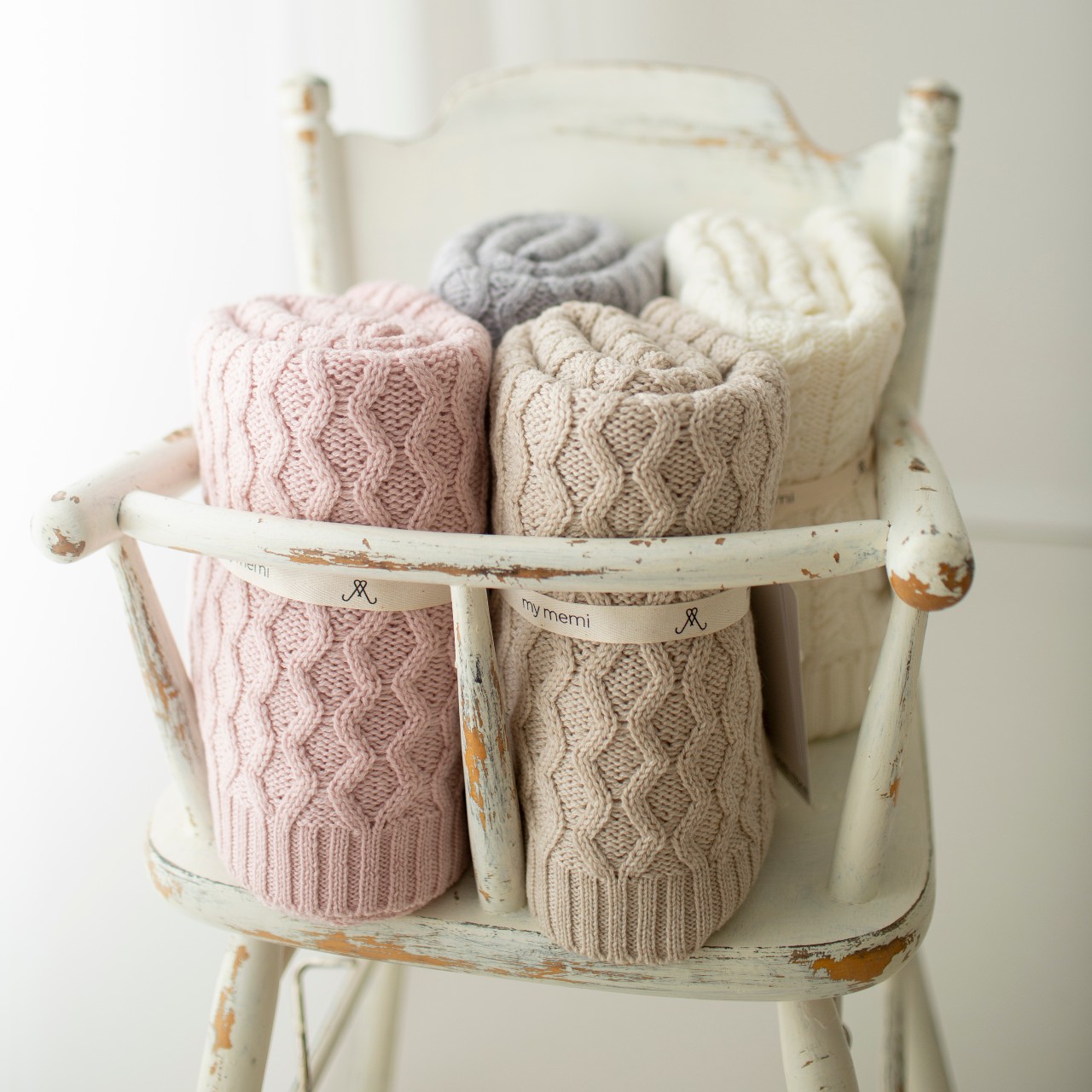 My Memi Kocyk Wełna Merino Vines Powder Pink 0+