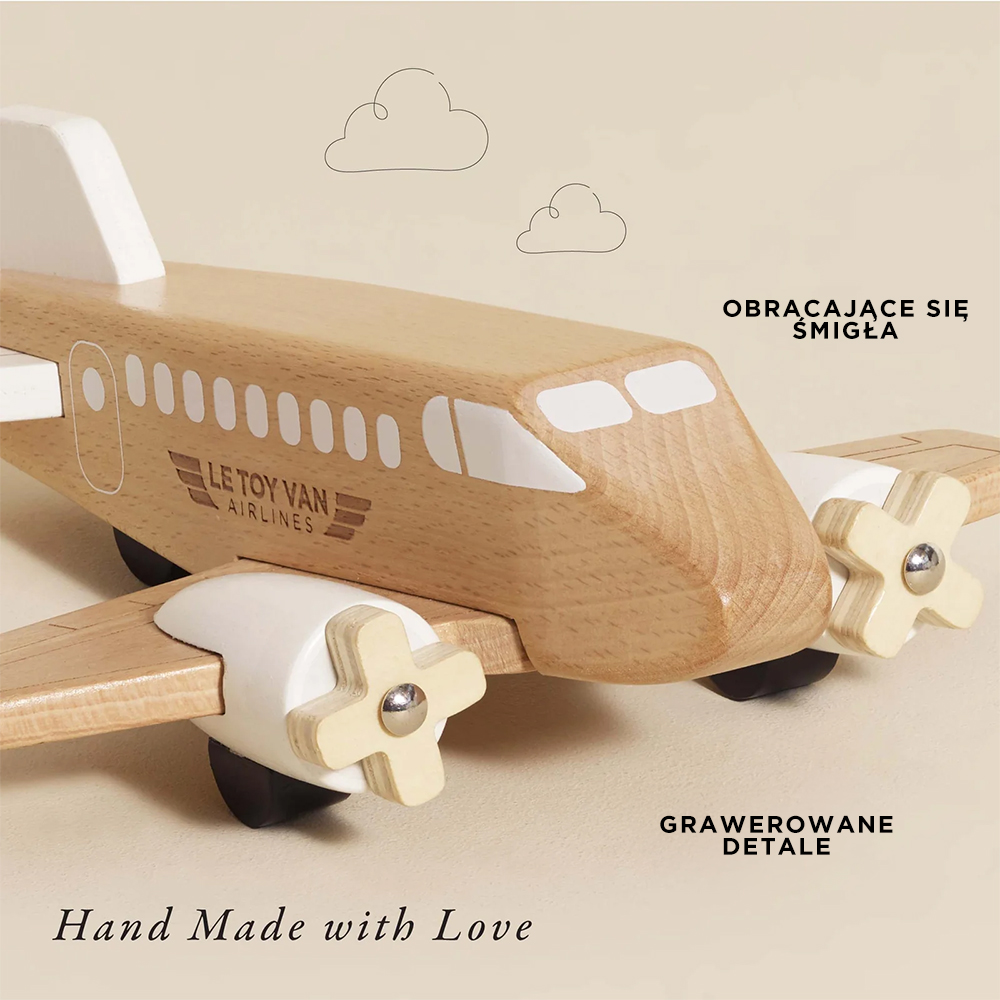 Le Toy Van Drewniany Samolot Ruchome Śmigła 2+