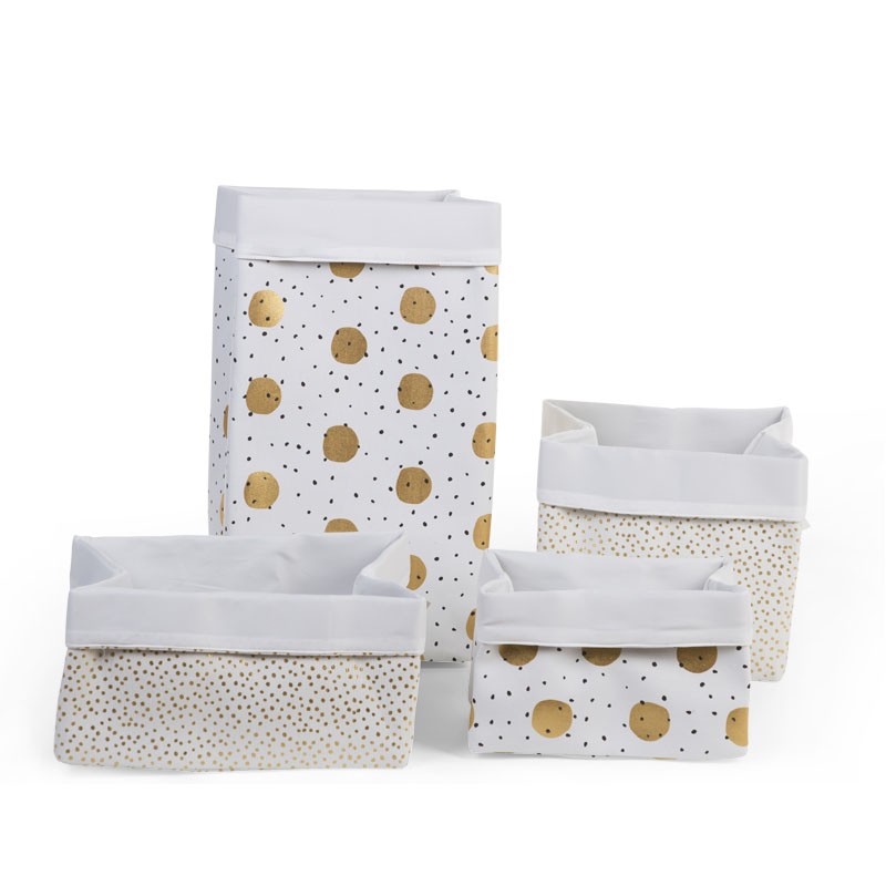 Childhome Pojemnik Płócienny Złote Grochy 32x20x20cm