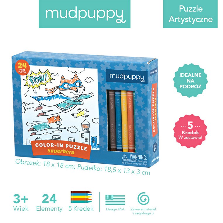 Mudpuppy Puzzle Kolorowanka Superbohaterowie 24el 3+