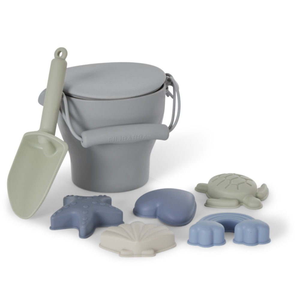Filibabba, Silikonowy zestaw wiaderko i zabawki do piasku Blue