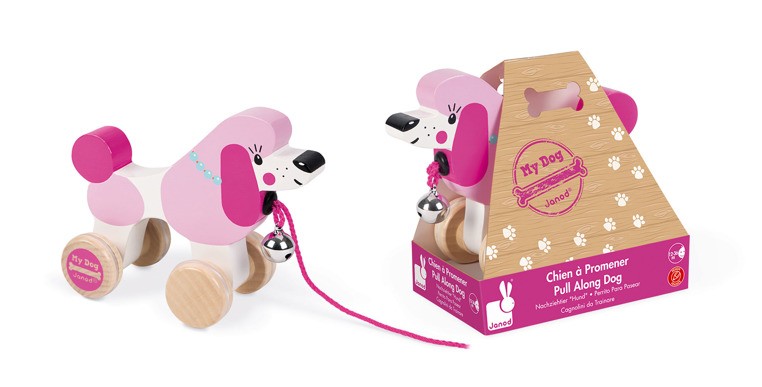 Janod Piesek Drewniany do Ciągnięcia Pudel 12m+