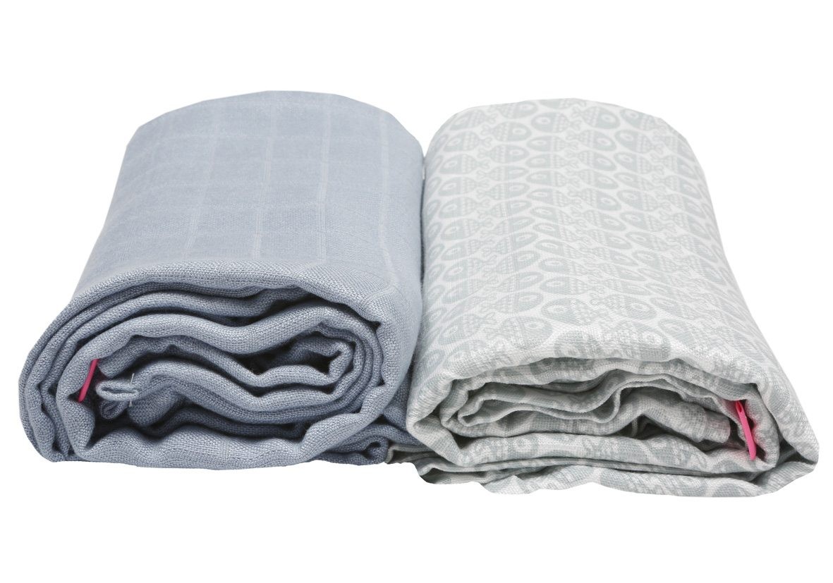 Motherhood Otulacze Muślinowe Bambusowe Premium 120x100cm Niebieskie rybki