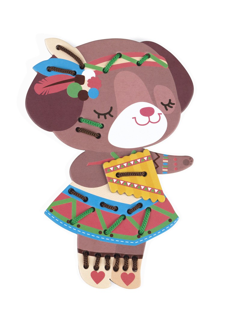 Janod Sznurowanka Kolorowe Zwierzątka 2+ | Drewniane Zabawki