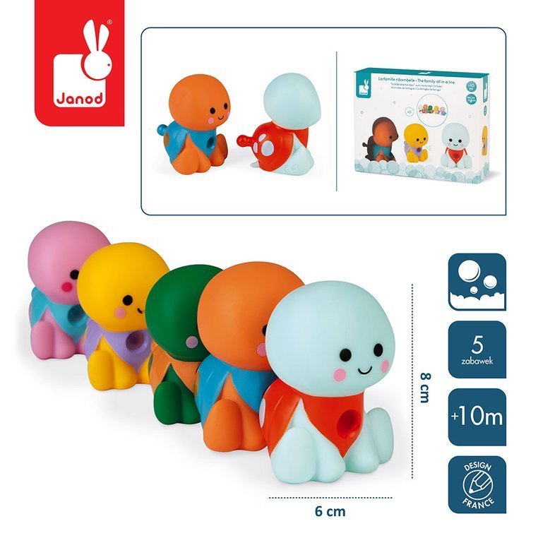 Janod, Zestaw figurek do kąpieli Rodzina żółwi 5 el. 10 m+