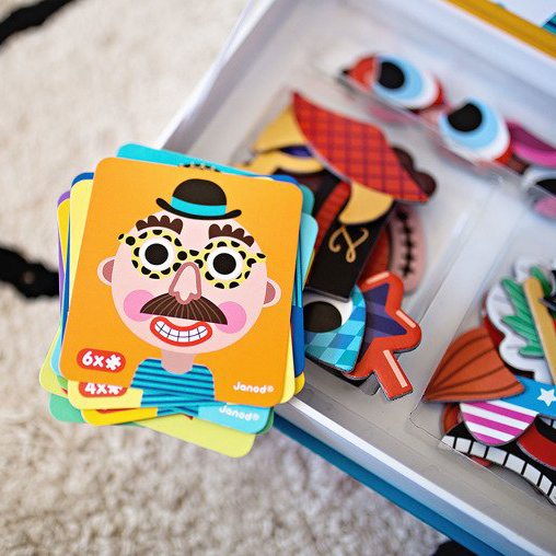 Janod, Magnetyczna układanka Śmieszne buzie Chłopiec Magnetibook