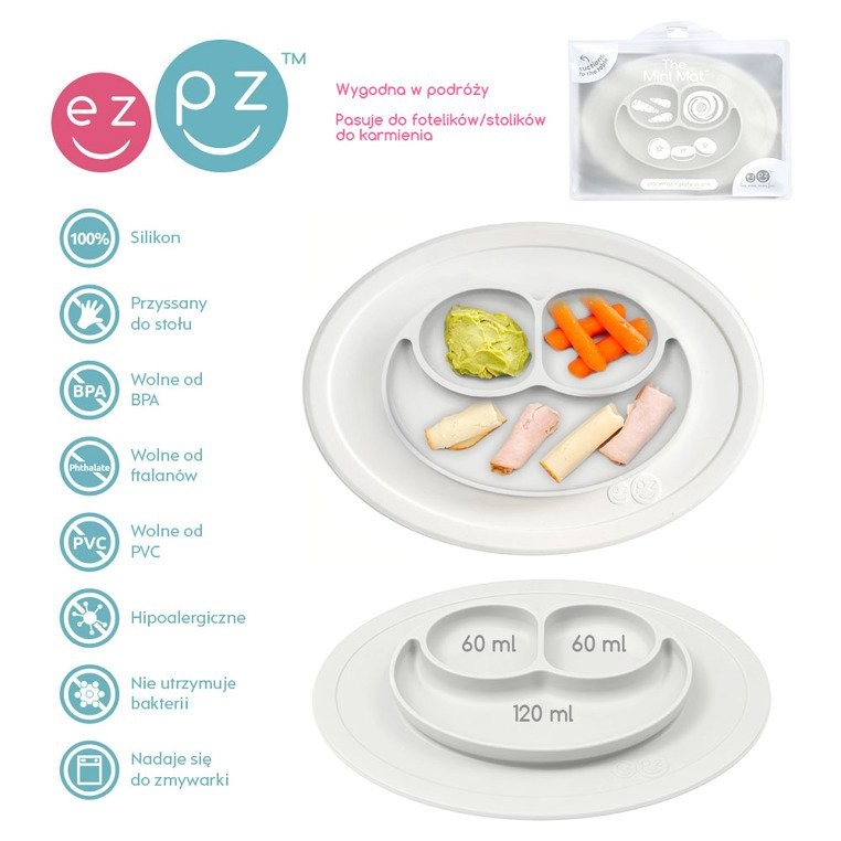 EZPZ Silikonowy talerzyk z podkładką Mini Mat 2w1 6m+ biały