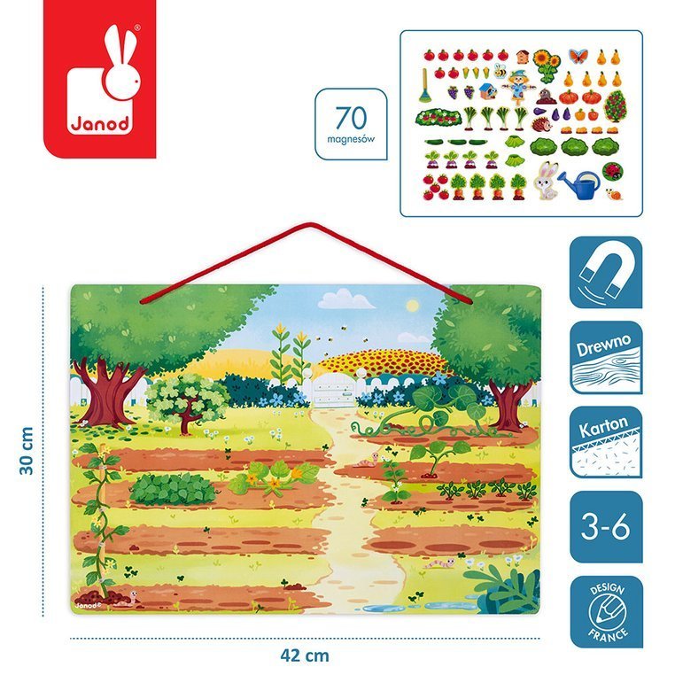 Janod Magnetyczna układanka Mój magiczny ogród 70 magnesów 3+