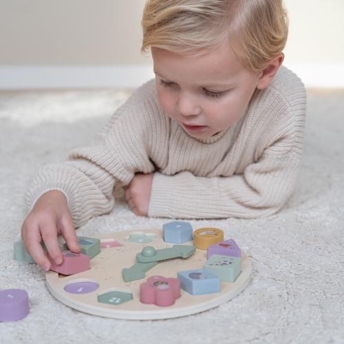Little Dutch Drewniany zegar edukacyjny Pastelowy 1+