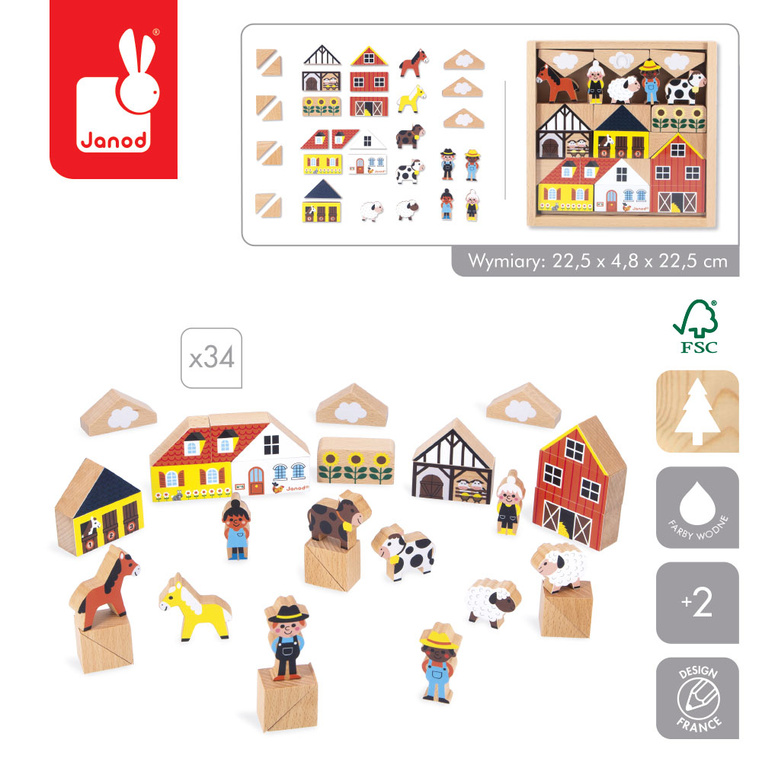 Janod Zestaw klocków i figurek 34 el. Wieś Cross Roads 2+