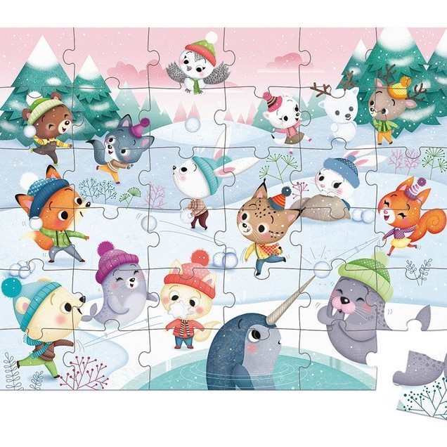 Janod Puzzle w walizce Zabawa na śniegu 36el 4+