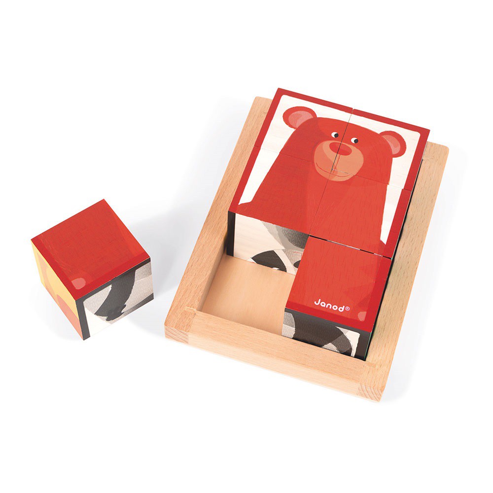Janod, klocki drewniane 6 elementów puzzle Baby Forest