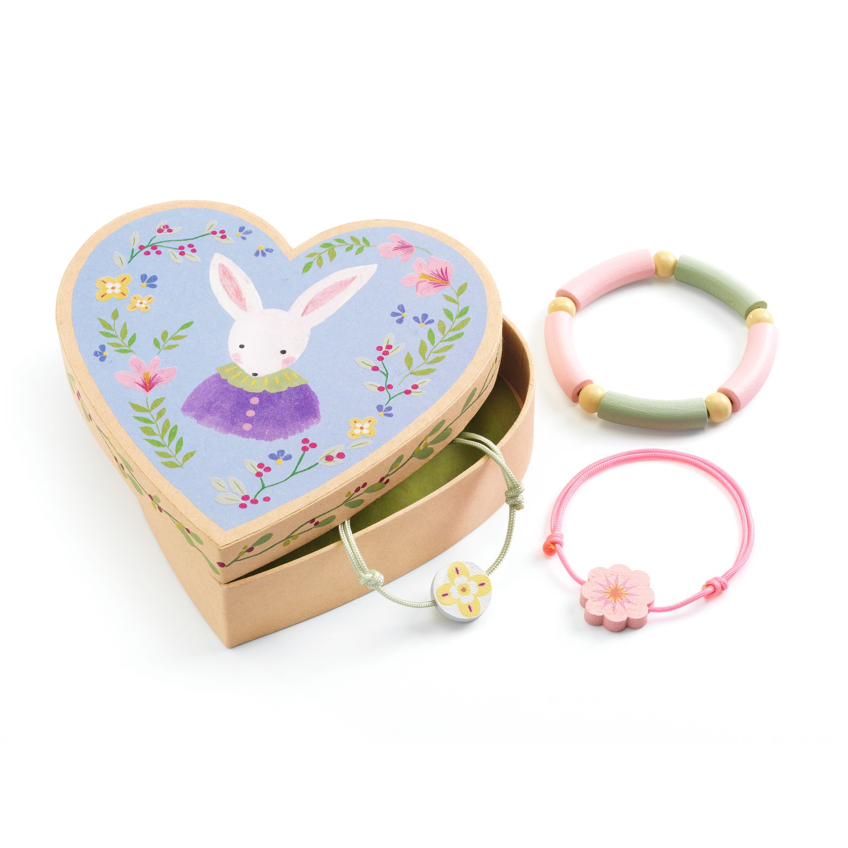 Djeco Bransoletki w Pudełku Serce Króliczek Zestaw 4+
