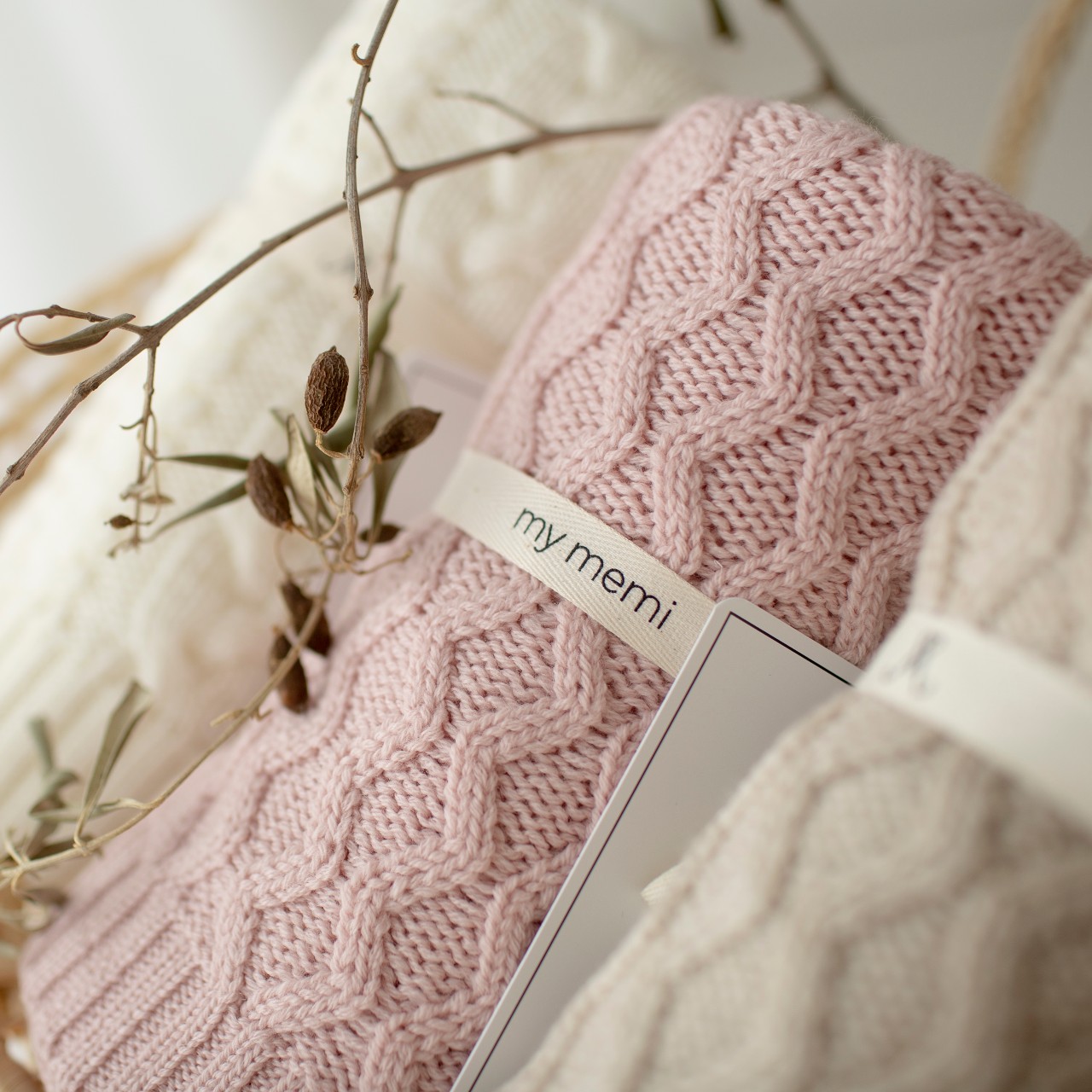 My Memi Kocyk Wełna Merino Vines Powder Pink 0+