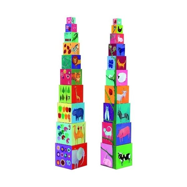 Djeco Piramida 10 kostek Zwierzęta 12m+