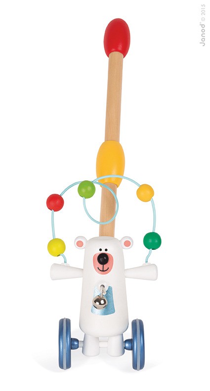 Janod, pchacz drewniany Miś polarny z pętlą edukacyjną,