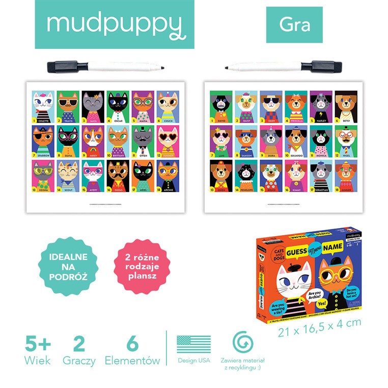 Mudpuppy Gra Zgadnij kto to Koty i psy 18 portretów