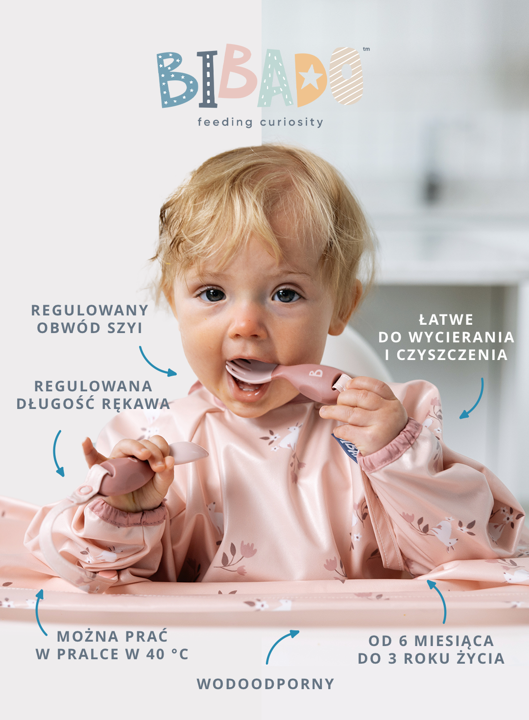 BIBaDO Wodoodporny śliniak z długim rękawem BLW 6m+