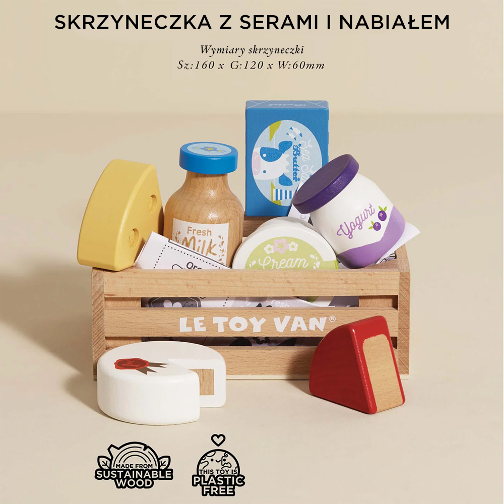 Le Toy Van Drewniany zestaw do zabawy w sklep – nabiał 2+