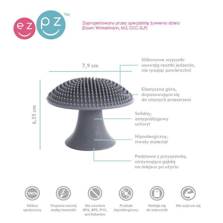 EZPZ Myjka Czyścik Silikonowy do Naczyń Szara Bez Bakterii