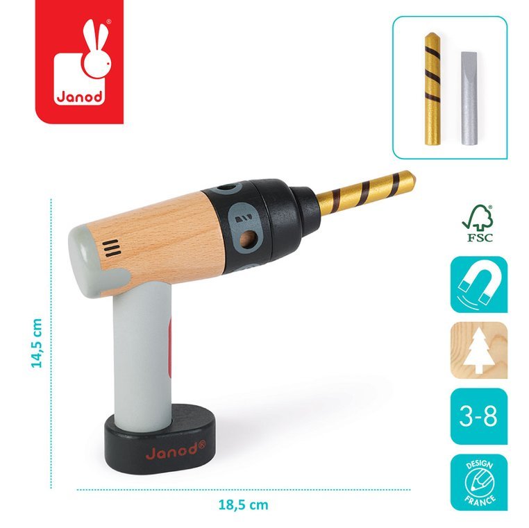 Janod Wiertarko-wkrętarka Drewniana Brico'kids 3+