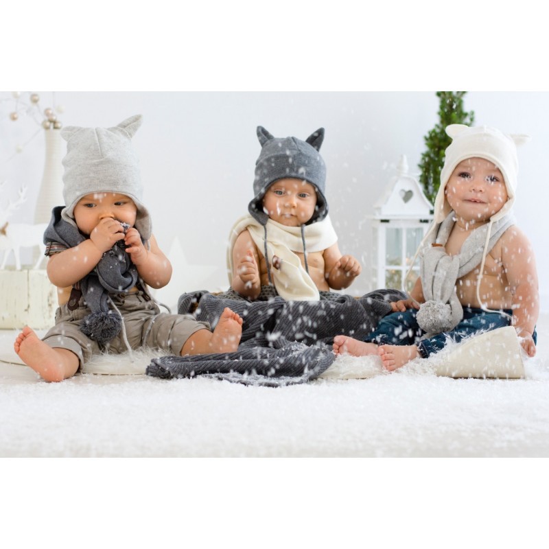 Effii Szalik Kaszmirowy z Pomponami L Ecru 1-6 lat