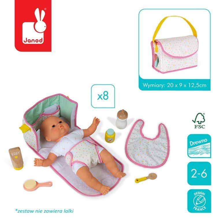 Janod Torba do przewijania z akcesoriami 8 el. 0+