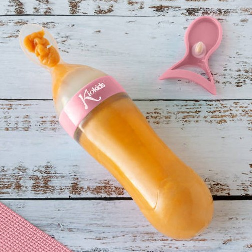 Kiokids Pojemnik z łyżeczką na jedzenie Różowy 4m+