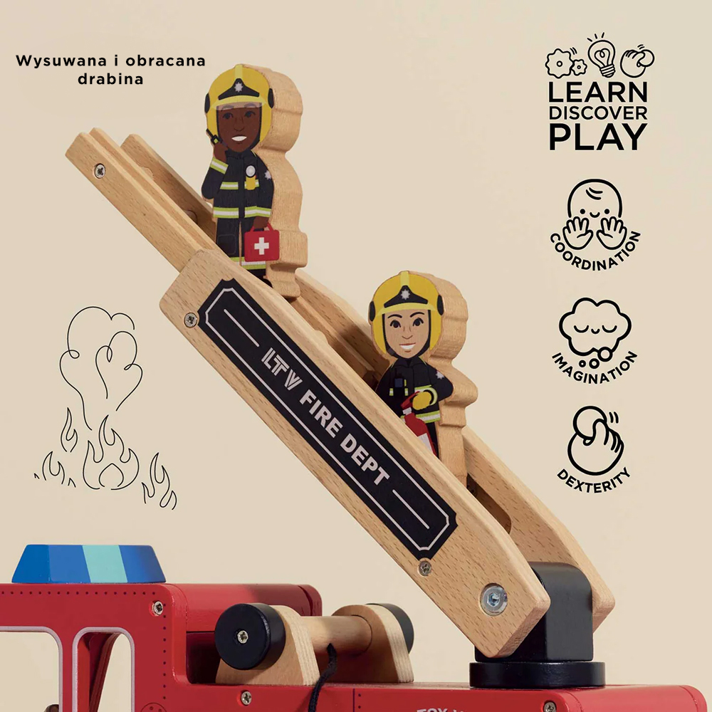 Drewniany wóz strażacki z figurkami strażaków | Le Toy Van