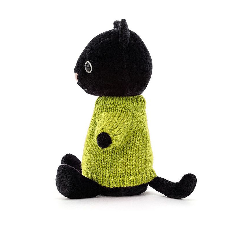 Jellycat Czarny Kot w sweterku Limonka 22cm