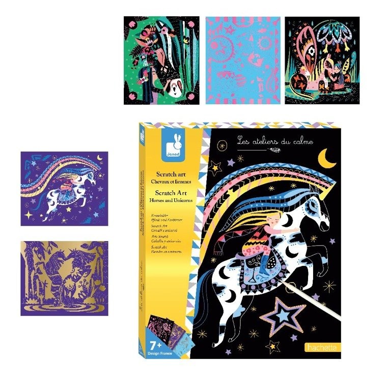Janod Zestaw Kreatywny do Zdzrapywania Konie i Jednorożce 7+