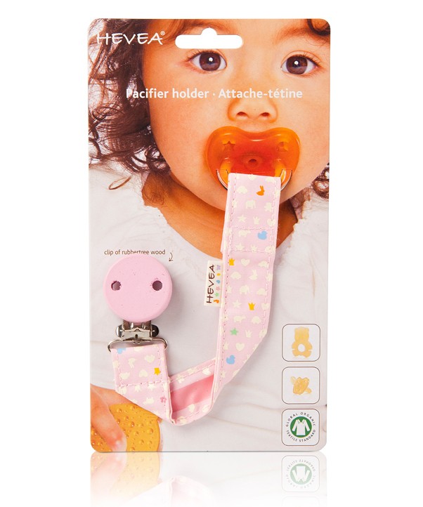 HEVEA Zaczep do smoczka - Różowy, Bawełna Organiczn | 0+
