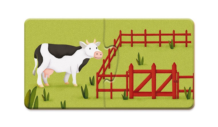 Janod Dwuczęściowe puzzle Zwierzęta i domki 20el 2+