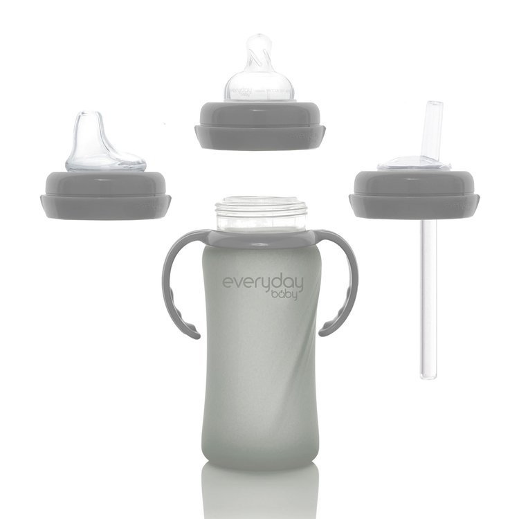 Everyday Baby Szklana butelka ze smoczkiem M 240ml szara
