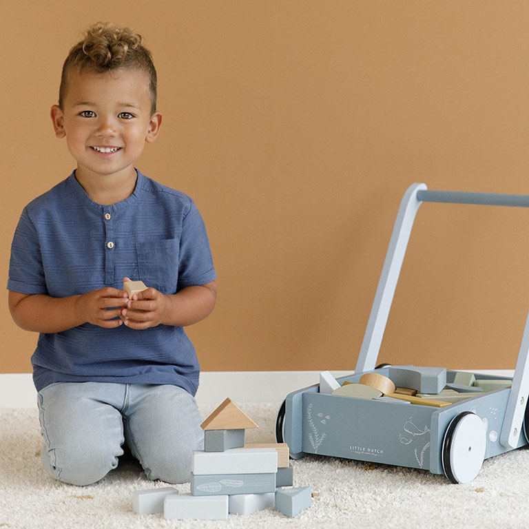 Little Dutch Wózek z klockami Błękit Ocean 12m+