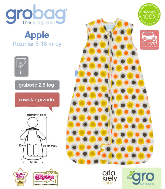 Gro Company Śpiworek Orla Kiely Apple Travel 2.5 tog 6-18 m