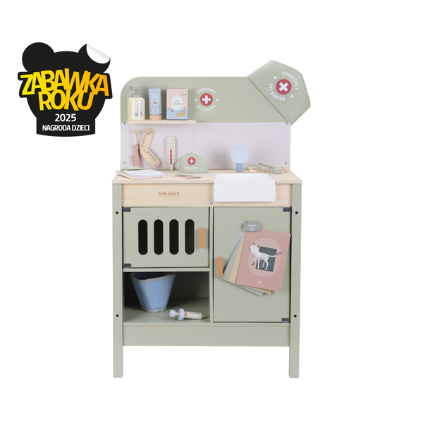 Little Dutch – Drewniany gabinet weterynarza FSC – zestaw do zabawy w opiekę nad zwierzętami 3+