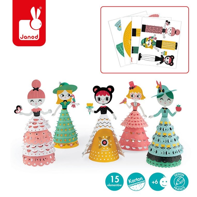 Janod Zestaw Papierowe Laleczki 3D Kreatywny 6+